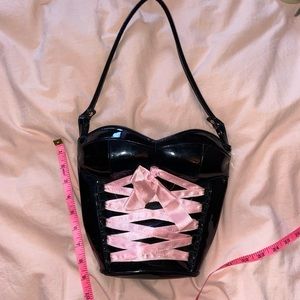 y2k black and pink corset purse